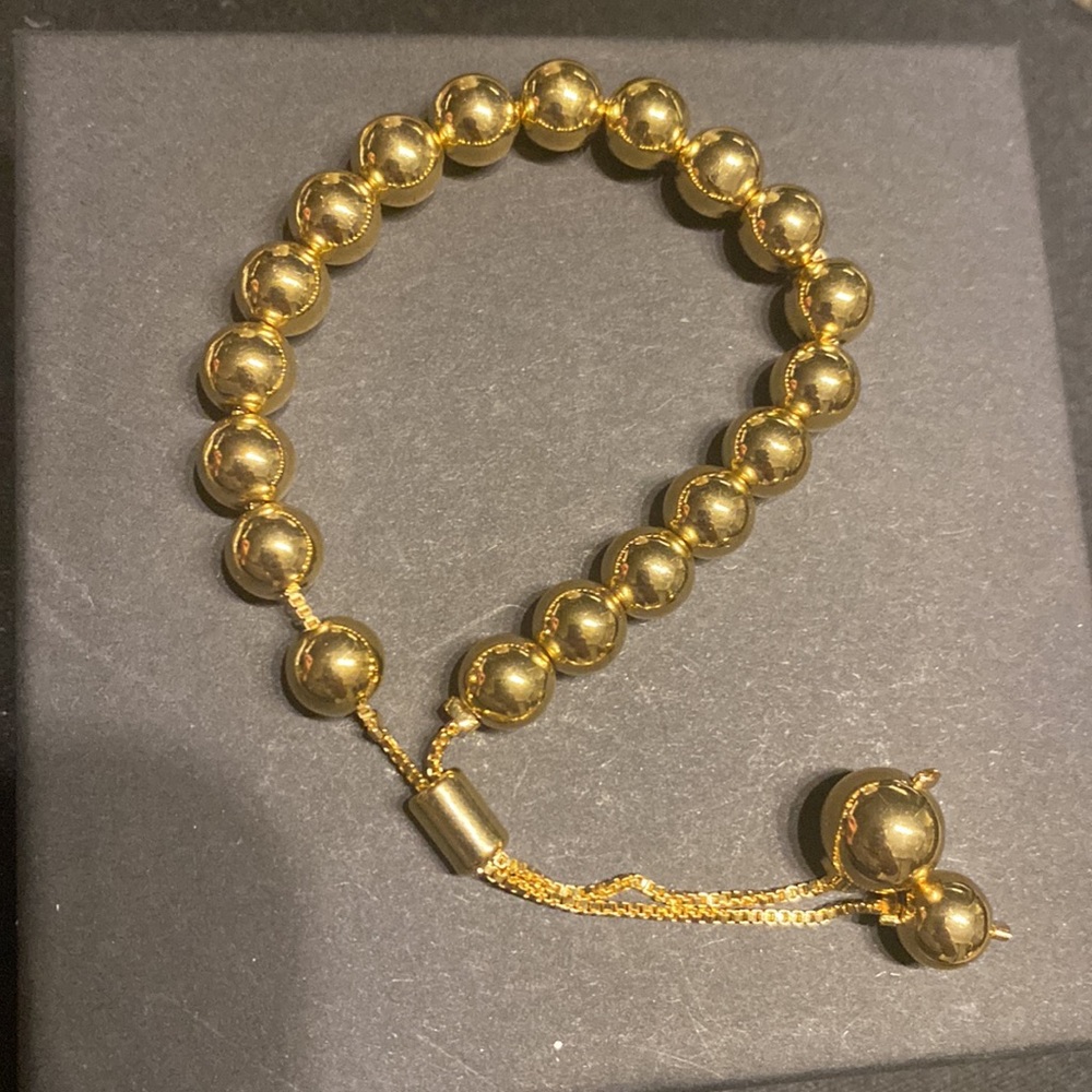18K GOLD FILLED BEAD GEMSTONE BRACELET, GOLD BEAD ADJUSTABLE BRACELET - Picture 1 of 4